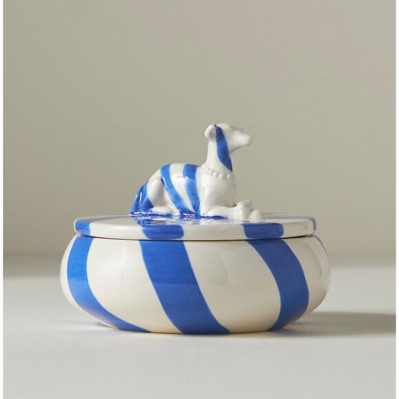 Anthropologie Other - Anthropologie trinket box jewelry dish francine dog blue lid holder ceramic